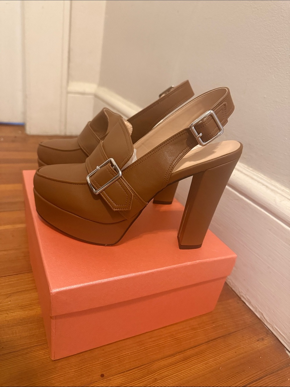 Brown Platform Slingback Heels Like New